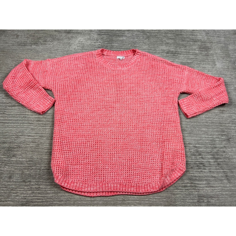 SO Sweater Womens XXL Coral Pink Waffle Knit Oversized Crew Neck Pullover Marled